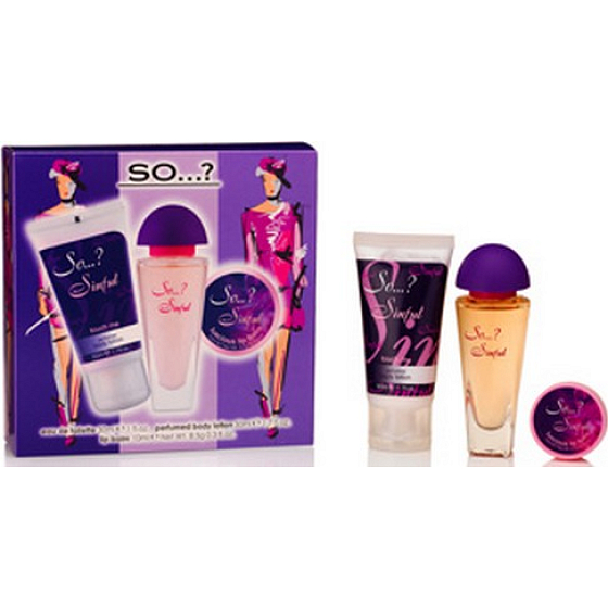 SO…? Sinful toaletní voda 30 ml + tělové mléko 50 ml + balzám na rty 10 ml, kosmetická sada