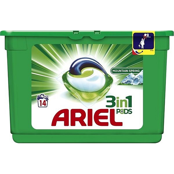 Ariel 3v1 Mountain Spring gelové kapsle na praní prádla 14 kusů 418,6 g