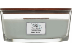 WoodWick Lavender & Cedar - Levandule a cedr vonná svíčka s dřevěným širokým knotem a víčkem sklo loď 453 g
