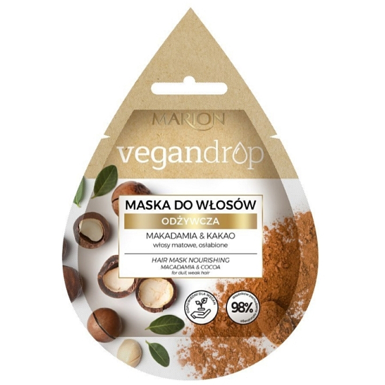 Marion Vegan Drop Olej makadamowy & Masło kakaowe nawilżająca maska do włosów dla odbudowy elastyczności włosów 20 ml