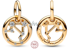 Charm Srebrny 925 Pozłacany znak zodiaku Wagi, wisiorek na bransoletkę