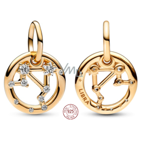 Charm Srebrny 925 Pozłacany znak zodiaku Wagi, wisiorek na bransoletkę Charm Srebrny 925 Pozłacany znak zodiaku Wagi, wisiorek na bransoletkę