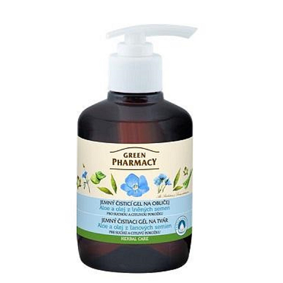 Green Pharmacy Aloe Vera i Olej z lnianych nasion delikatny żel oczyszczający do twarzy 270 ml