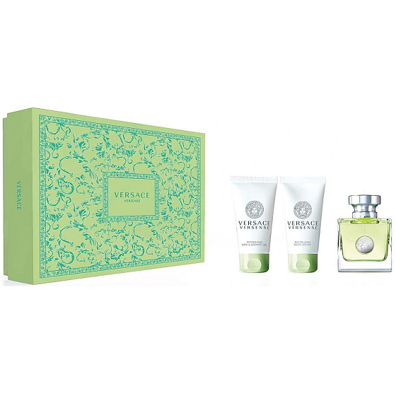 Versace Versense toaletní voda pro ženy 50 ml + tělové mléko pro ženy 50 ml + sprchový gel pro ženy 50 ml, dárková sada