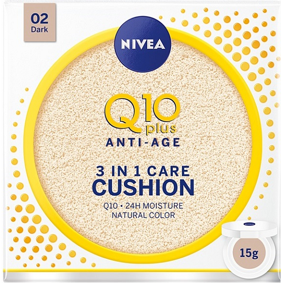 Nivea Q10 Plus Anti-Age Cushion 3v1 pečující tónovací krém v houbičce 02 Dark 15 g