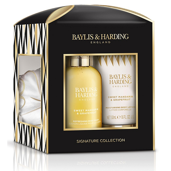 Baylis & Harding Mandarynka i Grejpfrut żel pod prysznic 100 ml + mleczko do ciała 50 ml + myjka do ciała, zestaw kosmetyczny dla kobiet
