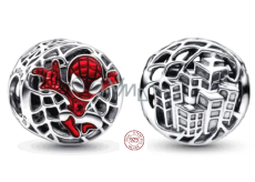 Zawieszka ze srebra próby 925 Marvel Spiderman nad miastem, koralik do bransoletki