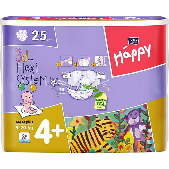 Bella Happy 4+ Maxi Plus 9-20 kg plenkové kalhotky 25 kusů