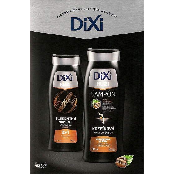 Dixi Muži 3v1 Elegantní moment sprchový gel 400 ml + Kofeinový šampon na vlasy omezuje vypadávání vlasů 400 ml + koupelová houba, kosmetická sada
