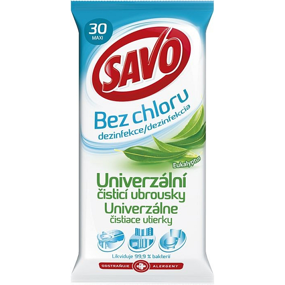 Savo Univerzal Eukalyptus bez chloru čisticí dezinfekční ubrousky 30 kusů