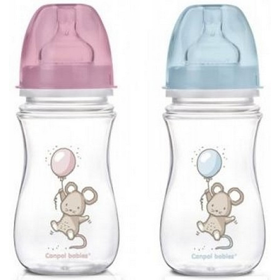 Canpol babies Little Cutie Láhev se širokým hrdlem růžová/modrá pro děti od 3 měsíců 240 ml