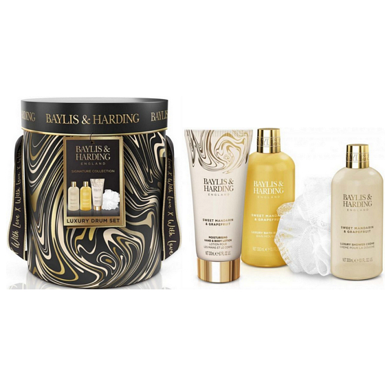 Baylis & Harding Mandarinka a Grapefruit sprchový krém 300 ml + tělové mléko 200 ml + pěna do koupele 300 ml + koupelová houbička, kosmetická sada pro ženy