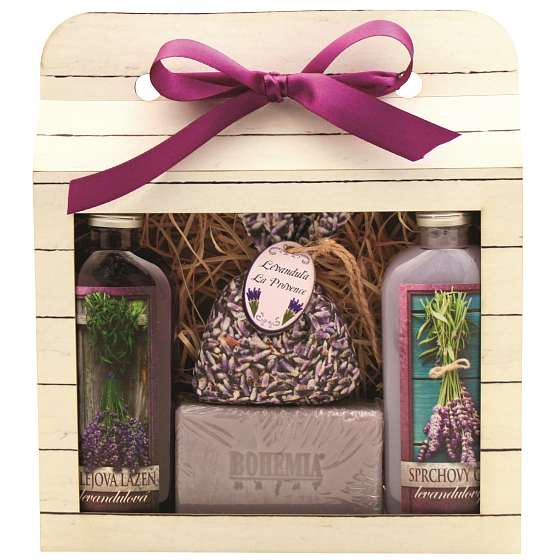 Bohemia Gifts Lawenda La Provence żel pod prysznic 100 ml + Olejowa kąpiel 100 ml + Mydło 100 g + zioła lawendy w saszetce 1 sztuka, zestaw kosmetyczny