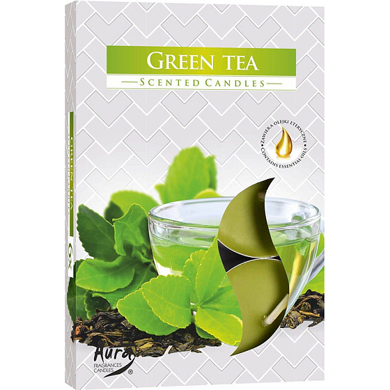 Bispol Aura Green Tea - Zelený čaj vonné čajové svíčky 6 kusů