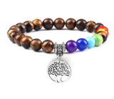 Bransoletka czakrowa Drzewo Życia + Drewno, skórzana, elastyczna, koralik 8 mm / 16 - 17 cm