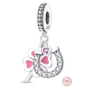 Zawieszka ze srebra próby 925, koniczynka, serce, 3w1 charms do bransoletki