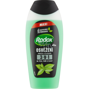 Radox Men Osvěžení Mentol a čajovník 3v1 sprchový gel na tělo, tvář a šampon pro muže 400 ml