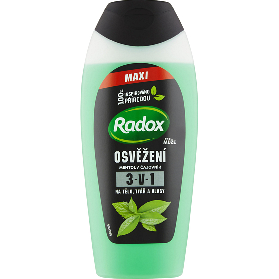 Radox Men Osvěžení Mentol a čajovník 3v1 sprchový gel na tělo, tvář a šampon pro muže 400 ml