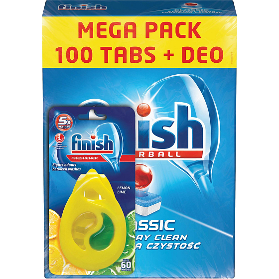 Finish Classic tablety do myčky 100 kusů + Calgonit Finish Citron a Limeta osvěžovač do myčky 1 kus