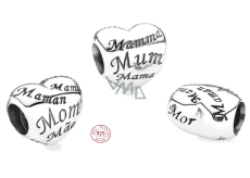 Charm Srebrne 925 Serce mama - symbol macierzyństwa i miłości rodzinnej, koralik na bransoletkę rodzina