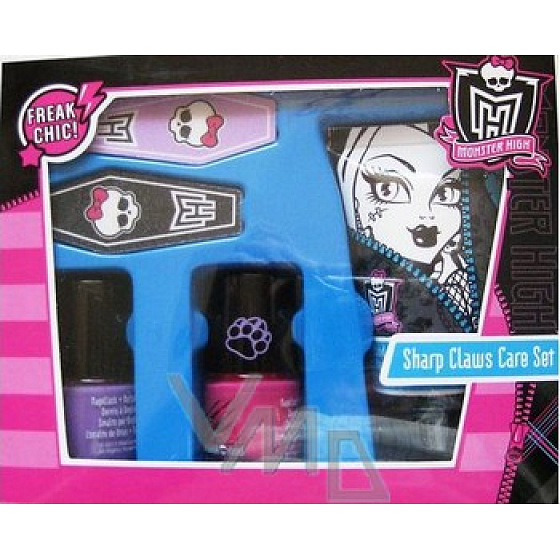 Mattel Monster High krém na ruce 50 ml + pilník na nehty 2 kusy, 2 x lak na nehty růžový, fialový 8 ml, kosmetická sada