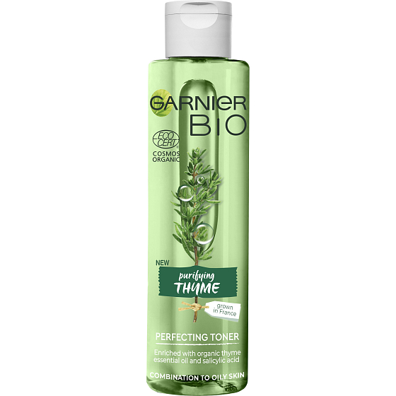Garnier Bio Purifying Thyme Organický tymiánový olej a kyselina salicylová zkrášlující pleťová voda pro smíšenou až mastnou pleť 150 ml