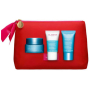 Clarins Hydra-Essentiel bogaty krem nawilżający do bardzo suchej skóry 50 ml + peeling kremowy do rozjaśniania i nawilżania 15 ml + orzeźwiająca maska nawilżająca 15 ml + kosmetyczka, zestaw kosmetyków dla kobiet