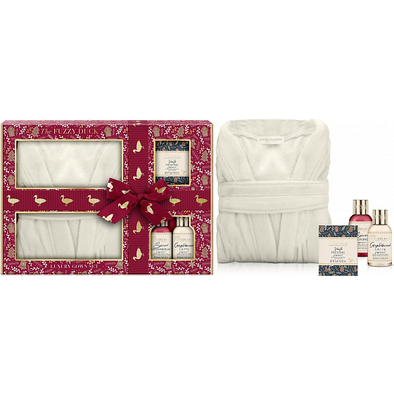 Baylis & Harding Zimní království sprchový krém 100 ml + sprchový gel 100 ml + krystalky do koupele 75 g + dámský župan, kosmetická sada pro ženy