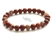 Jaspś czerwony bransoletka elastyczna naturalny kamień, kuleczka 8 mm / 16 - 17 cm, kamień pełny
