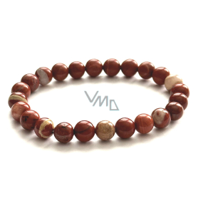 Jaspś czerwony bransoletka elastyczna naturalny kamień, kuleczka 8 mm / 16 - 17 cm, kamień pełny