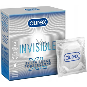 Durex Invisible XL Extra Large extra cienki kondom, extra duży, dla maksymalnej wrażliwości, nominalna szerokość: 57 mm 3 sztuki