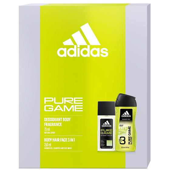 Adidas Pure Game dezodorant w szkle 75 ml + żel pod prysznic 250 ml, zestaw kosmetyków dla mężczyzn
