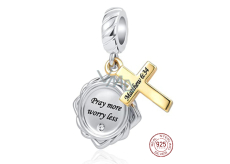 Zawieszka ze srebra próby 925 Złota myśl Mateusza 6:34, 2w1 charms do bransoletki