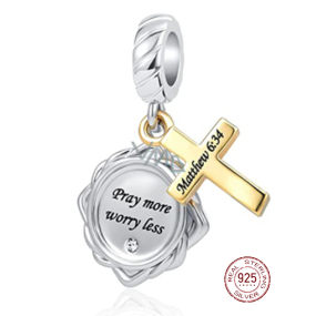Zawieszka ze srebra próby 925  Złota myśl Mateusza 6:34, 2w1 charms do bransoletki
