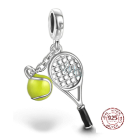 Charm Srebrny 925 Rakieta tenisowa, żółta piłka, 2w1 zawieszka na bransoletkę sport Charm Srebrny 925 Rakieta tenisowa, żółta piłka, 2w1 zawieszka na bransoletkę sport