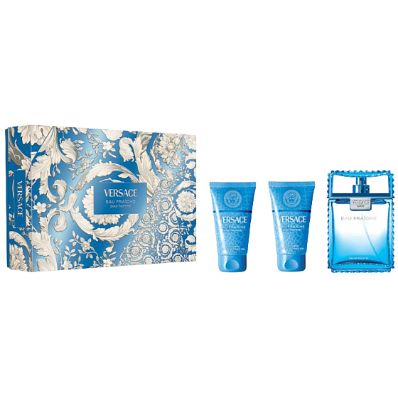 Versace Eau Fraiche Pour Homme toaletní voda 50 ml + balzám po holení 50 ml + sprchový gel 50 ml, dárková sada pro muže
