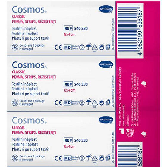 Cosmos Pevná Strips plastra, 8 × 4 cm, 3 ks