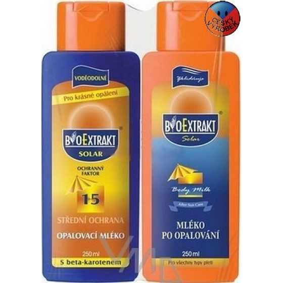 BioExtrakt SPF15 Opalovací mléko 250 ml + mléko po opalování 250 ml, kosmetická sada