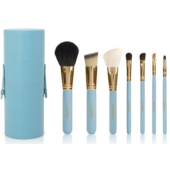 Be Chic! Blue Perfect sada 7 kusů kosmetických štětců se syntetickými, kozími a štětinami z poníka, kosmetická sada
