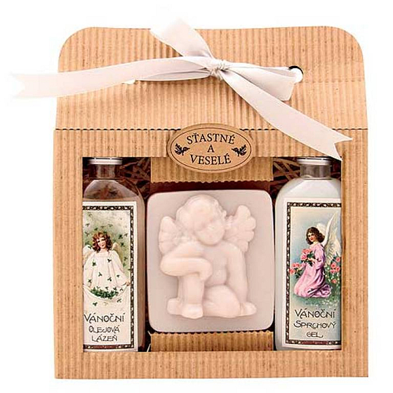 Bohemia Gifts Vánoce sprchový gel 100 ml + Anděl ručně vyráběné mýdlo 80 g + Šípky a Růže olejová lázeň 100 ml