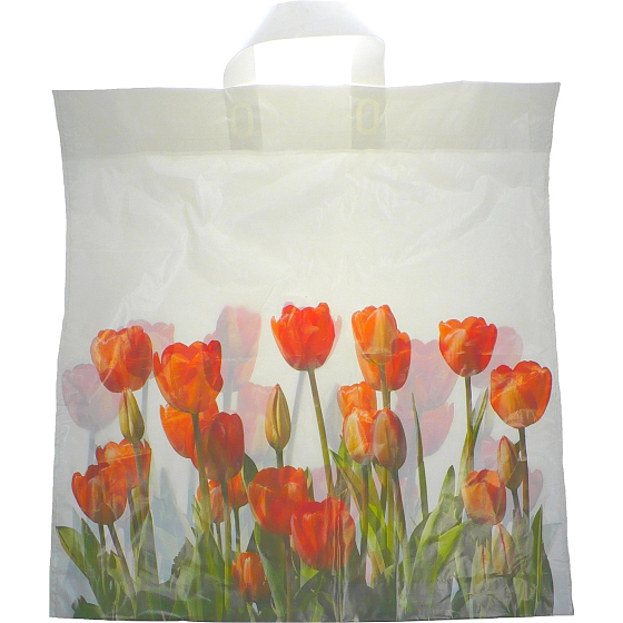 Press Igelitová taška 45 x 50 cm Červené tulipány 1 kus