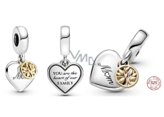 Charm Srebrny 925 Drzewo życia, serce, mama, 2w1 zawieszka na bransoletkę rodzinna