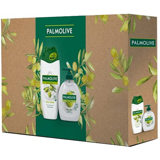 Palmolive Naturals Olive & Milk sprchový krém 250 ml + Naturals Milk & Olive tekuté mýdlo s dávkovačem 300 ml, kosmetická sada pro ženy