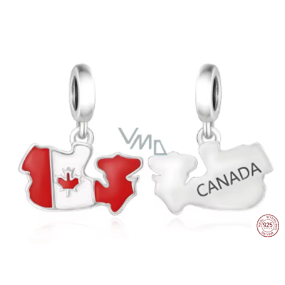 Charm Sterlingové stříbro 925 Canada vlajka - houpající se mapa, přívěsek na náramek cestování