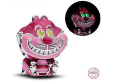 Charm Sterlingové stříbro 925 Disney Alenka v říši divů, růžová kočka s úsměvem svítí ve tmě, korálek na náramek film