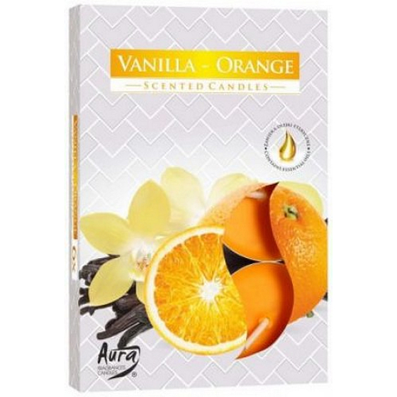 Bispol Aura Vanilla Orange - Vanilka a pomeranč vonné čajové svíčky 6 kusů