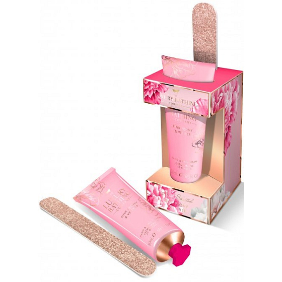 Grace Cole Pink Peony & Vetiver krém na ruce a nehty 50 ml + pilník na nehty, kosmetická sada péče o ruce