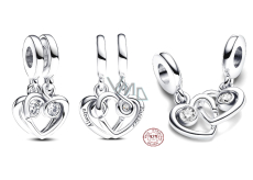 Charm Srebrna biżuteria 925 Serca połączone 2w1, zawieszka na bransoletkę miłość