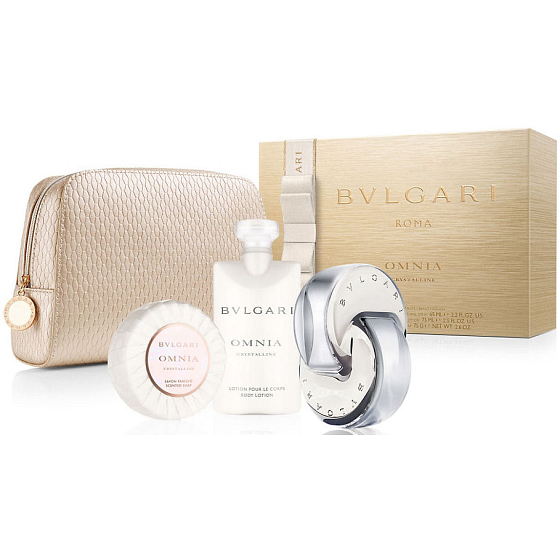 Bvlgari Omnia Crystalline toaletní voda pro ženy 65 ml + tělové mléko 75 ml + vonné mýdlo 75 g + toaletní taštička, dárková sada