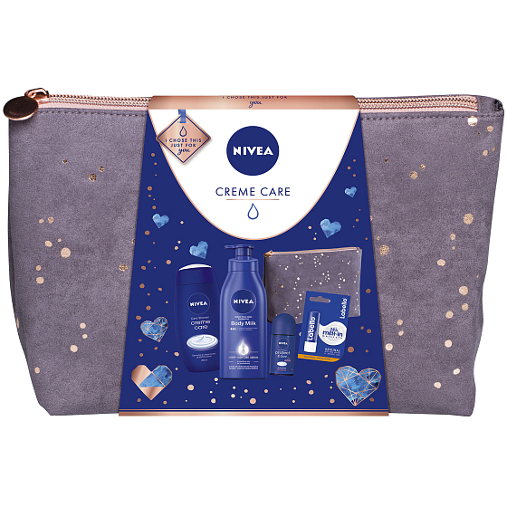 Nivea Creme Care Body Milk tělové mléko pro ženy 400 ml + Creme Care sprchový gel 250 ml + Protect & Care kuličkový antiperspirant roll-on 50 ml + Labello 4,8 g + taška, kosmetická sada